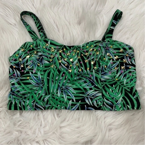 VICTORIA'S Secret Pink Studded Tropical Print Crop Corset Bra Top Sz S - Picture 1 of 10